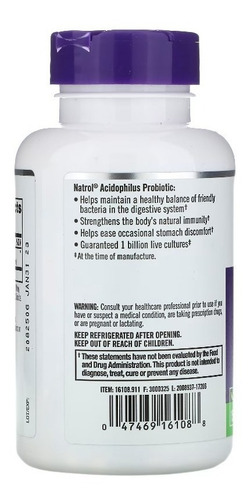 Probióticos Acidophilus: 1 bilhão de culturas vivas, 150 cápsulas, sabor sem sabor