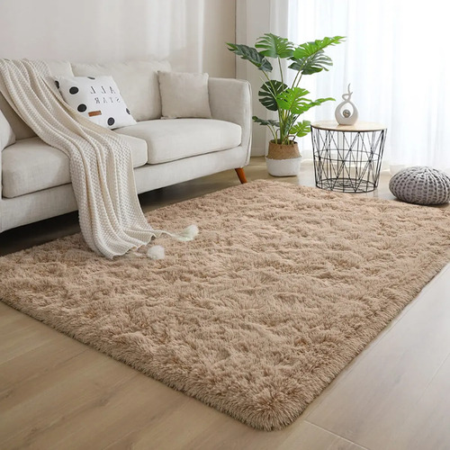 Tapete Felpudo para Sala e Quarto de 1,5m x 2m com Pelo Alto, Antiderrapante e na Cor Bege - Casa Laura Enxovais