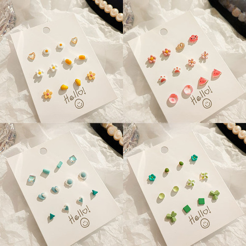 Silver Needle Ceramic Earrings Set Mixed Batch Literary