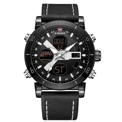 Relógio Masculino Couro Preto Naviforce Nf9132