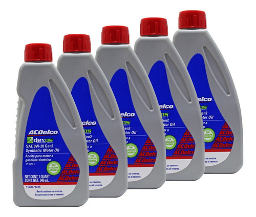 Kit 5 Aceite Motor Sintetico Dexos1 Gen2 0w-20 Acdelco 946ml