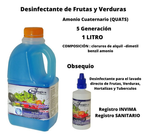 Amonio Cuaternario 1 Litro Desinfectante De Frutas Y Verdura