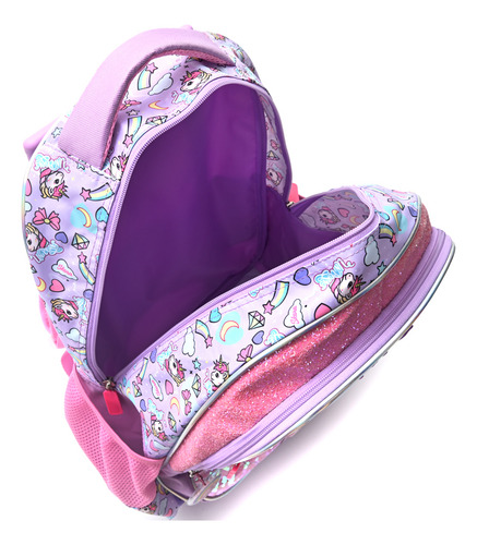 Mochila Escolar Unicornio 18, C/carrito Skora Infantil 13650 Color Lila