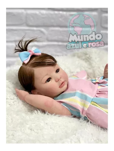 Bebê Reborn Menina Realista Boneca Com Enxoval - Mundo Azul e Rosa