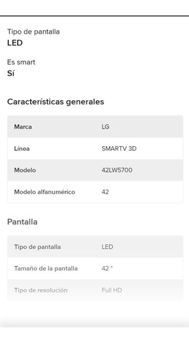 Imagen 2 de 2 de Tv Smart LG 42 Para Repuesto