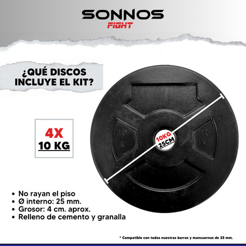 Kit 40 Kg. Mancuernas A Rosca + 40 Kg De Discos 4x10kg