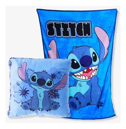 Kit Almofada E Manta Infantil Stitch Disney - Zona Criativa Cor Azul