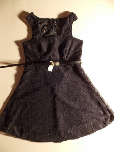 Vestido Corto Pollera Campana Mini Encaje Negro+cinturon!  S