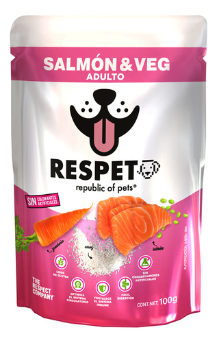 RESPET alimento húmedo para perro adulto sabor salmón y vegetales 30 sobres 100gr