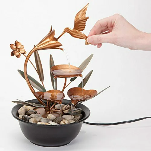 Fuente De Agua De Mesa Zen Con Lirio Colibrí - Bits And Piec