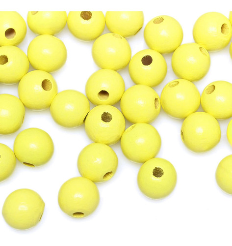 100 Wood Beads For Garlands 16mm Yellow Wooden Loose Diy