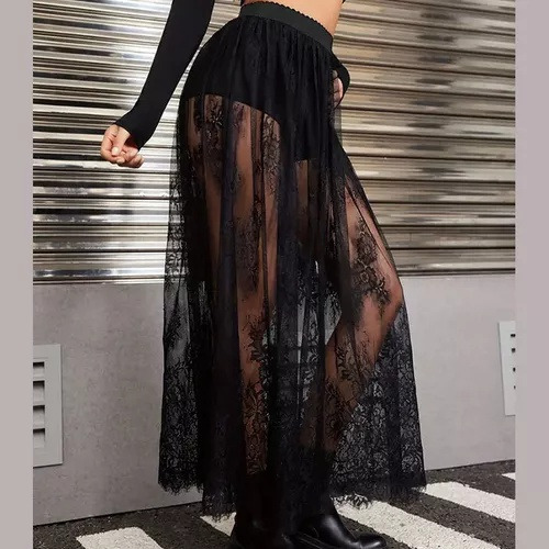 Falda Sexy Transparente De Encaje Gótico De Moda Para Mujer