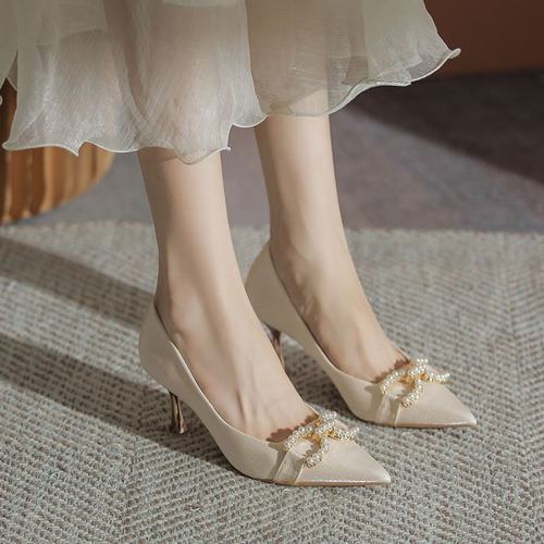 Zapatos De Boda Con Cuentas De Perlas Para Mujer, Tacón Bajo