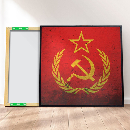 Imagem 1 de 4 de Quadro Canvas Premium 40x40 - Bandeira Grounge Comunista M1