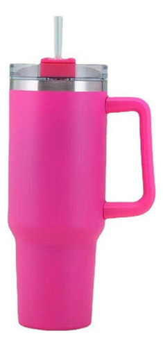 Pajita para taza de acero inoxidable con fondo plano, color rosa claro, multicolor, 40 oz, con asa (1200 ml)