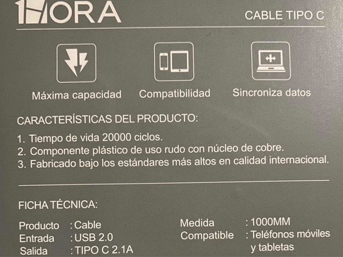 Cable Cargador Usb Tipo C 1 Metro