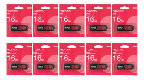 Kit 10pzs Memoria Adata Usb 16gb C008 Negro/rojo