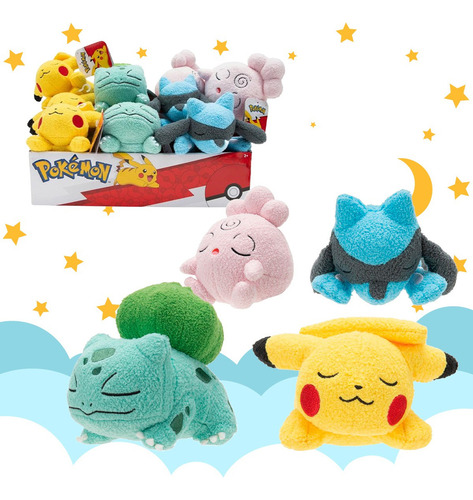 Peluche Pikachu, Bulbasaur, Igglybuff O Riolu Sleeping Plush Jazwares Pokemon Pikachu Dormido Y Sleeping Plush Y 5 Pulgadas Tamaño Mediano