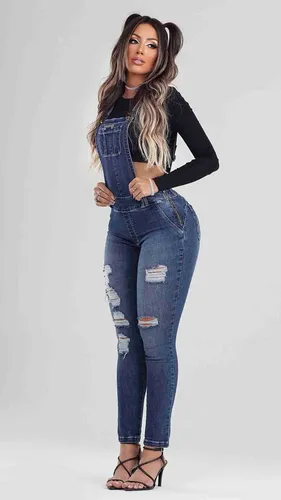 Macacão jeans cheap tipo jardineira