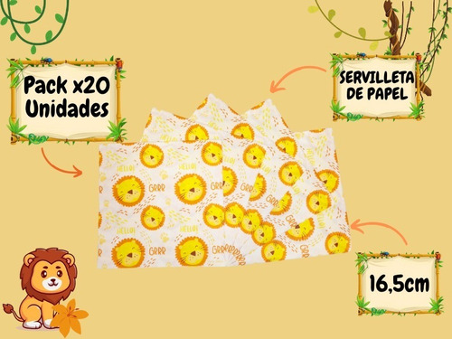 Servilletas Papel Con Diseño Animal León X20 Cumpleaños