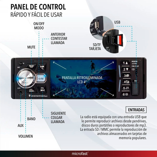 Stereo Con Pantalla Bluetooth Fm Aux Tarjeta Sd Entra Cámara