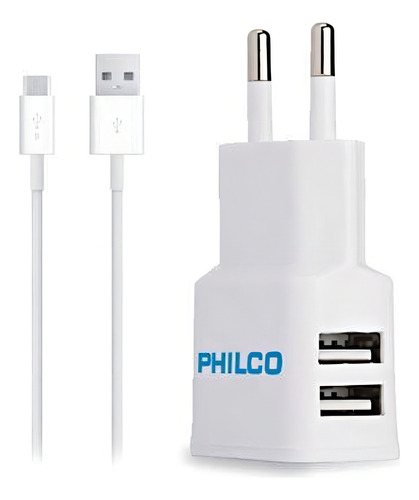Cargador Philco 2.1a Doble Usb Con Cable Micro Usb