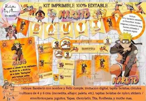 Kit Imprimible Candy Bar Naruto 100% Editable Invitaciones