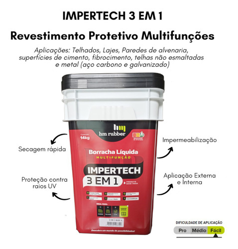 Impermeabilizante Borracha Liquida Impertech 3 Em 1 14kg Cor Branco