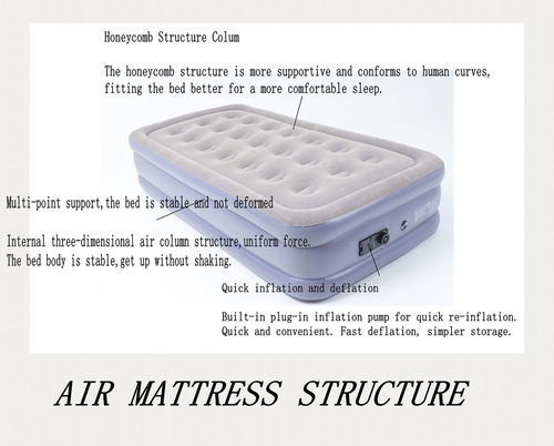Colchón De Aire Individual Cama Inflable 16 Pulgadas Con Bom Cama Alta Twin Gris