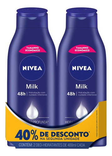 2 Loção Nivea Body Milk Hidratante Pele Seca Extrasseca