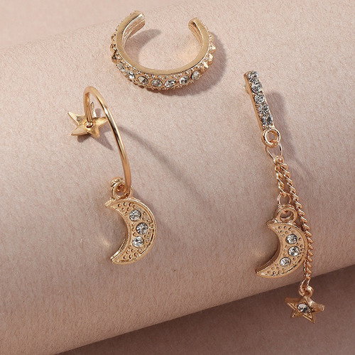 Conjunto Set 3 Piezas Aretes Pendientes Luna Estrella
