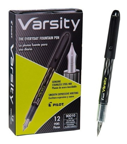 Pilot Varsity Plumas Fuente Desechables, Tinta Negra, Docena