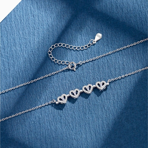 Imagen 7 de 10 de Collar Doble Vista Plata Dije Corazónes Trébol Y Circonias