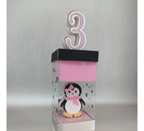 Caja Pinguino Cuadrada Doble -souvenir, Nacimiento, Baby Sh.