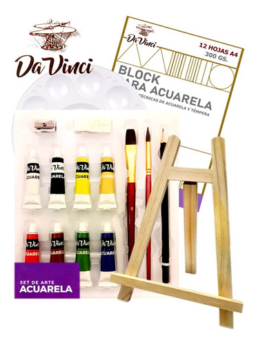 Set Arte Acuarela, Block 12 Hojas A4 Y Paleta Mezcladora.