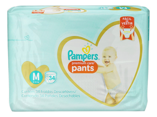 Fralda Descartável Infantil Pants Pampers Premium Care M Pacote 34 Unidades