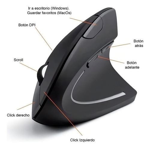 Mouse Ergonómico Inalámbrico Vertical 3600 Dpi D5 Usb