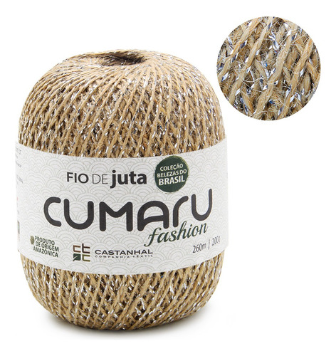 Fio De Juta Natural Cumaru Fashion Brilho 200g 260mts Cor Prata