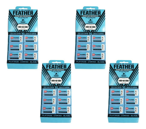 Kit 4 Cartelas Lâmina Para Barbear Feather Platinum 60un