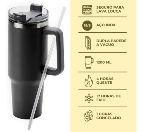 Copo Térmico Grande Inox 1,2l Com Tampa E Canudo Violeta Com Logo