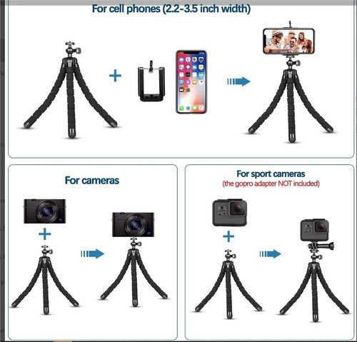 Imagen 4 de 5 de Trípode Con Soporte Para Teléfono De Pulpo Flexible Selfie