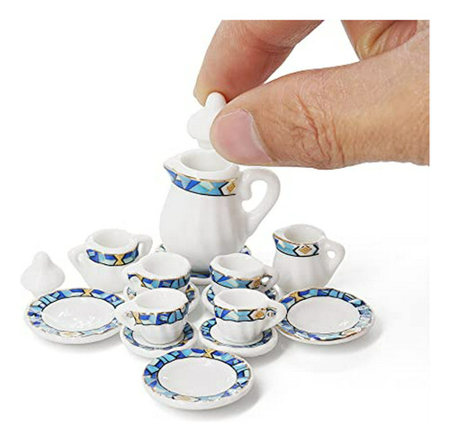 Juego De Té Miniatura De Porcelana Odoria 15pcs, Azul Medite