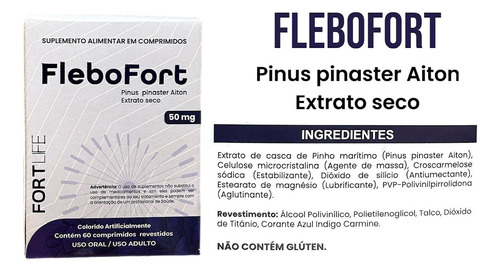 Kit 2 Pinus Pinaster Aiton Flebofort 60 Comprimidos Fortlife Sabor Sem Sabor