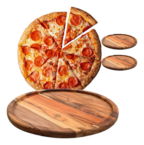 Kit 2 Tábua Suporte De Madeira Para Servir Pizza - 25 Cm