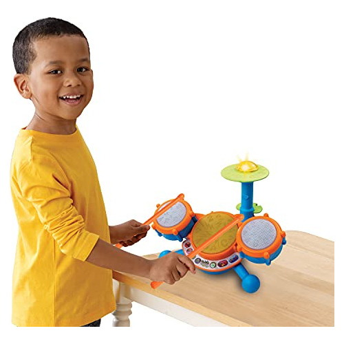 Bateria De Plastico Color Naranja Azul Con Luces Y Sonido