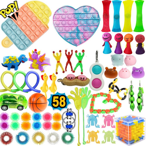 Kit Sensorial Popit Bubble Fidget 58 Piezas Juguetes Sensori