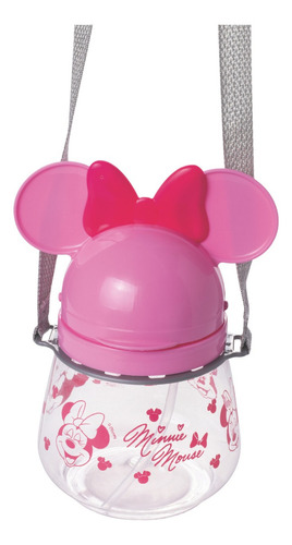 Garrafa Com Tampa Orelha Infantil Canudo Silic 1,1l Disney Cor Minnie Rosa