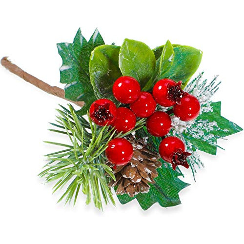 10 Piezas De Ramas De Bayas De Navidad Piñas Artificia...