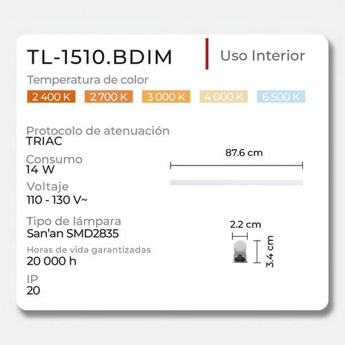 Regleta Led Atenuable Sobreponer Ip20 14w Illux Tl-1510.bdim Estructura Luz Cálida 3000K