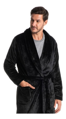 Robe Masculino Inverno Em Fleece Longo Preto